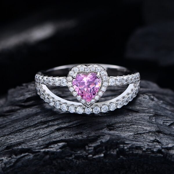 Sweet S925 Halo 5x5mm Pink Heart CZ Ring