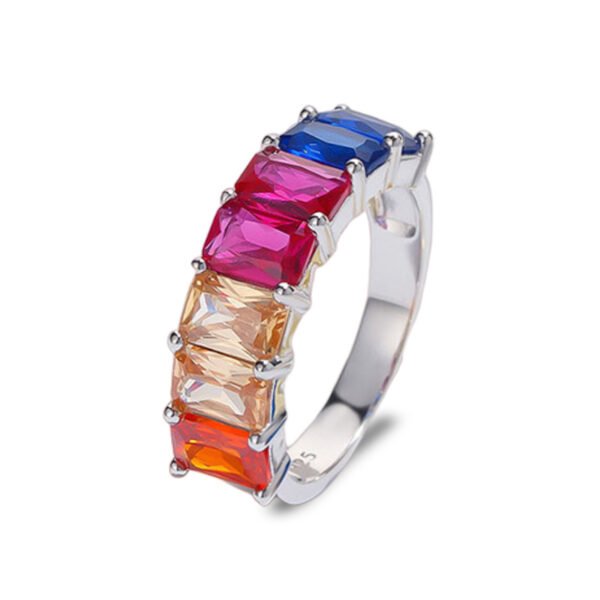 Thick Emerald Cut Rainbow Cubic Zirconia Band