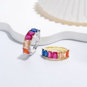 Thick Emerald Cut Rainbow Cubic Zirconia Band