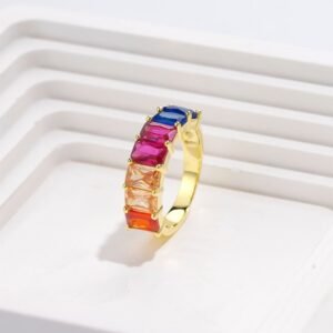 Thick Emerald Cut Rainbow Cubic Zirconia Band