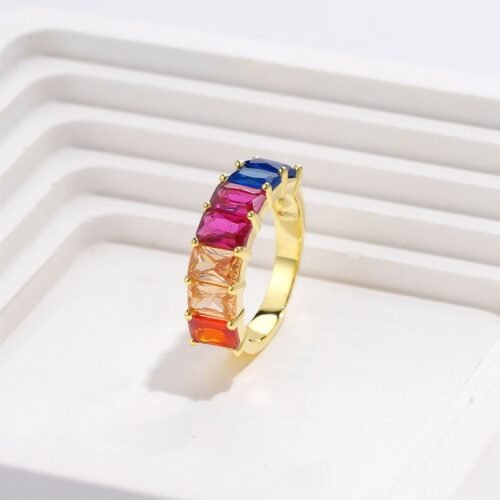 Thick Emerald Cut Rainbow Cubic Zirconia Band