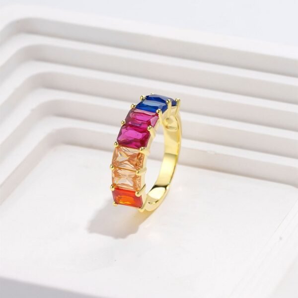 Thick Emerald Cut Rainbow Cubic Zirconia Band