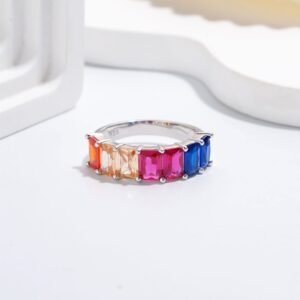 Thick Emerald Cut Rainbow Cubic Zirconia Band