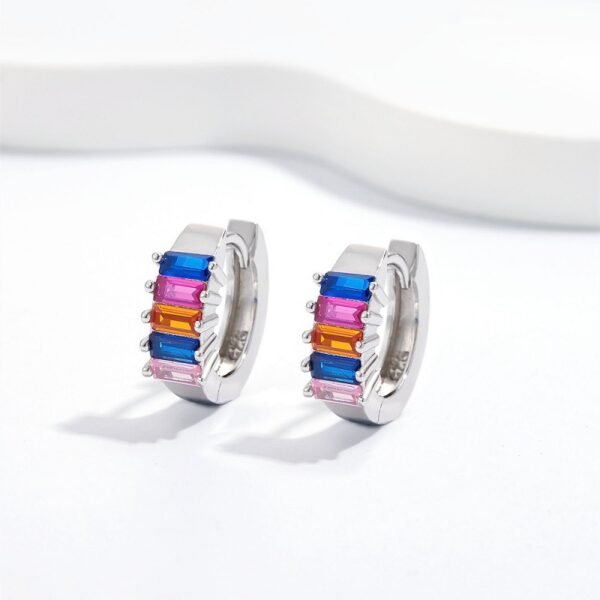 Thick Emerald Cut Rainbow Cubic Zirconia Hoop Earrings