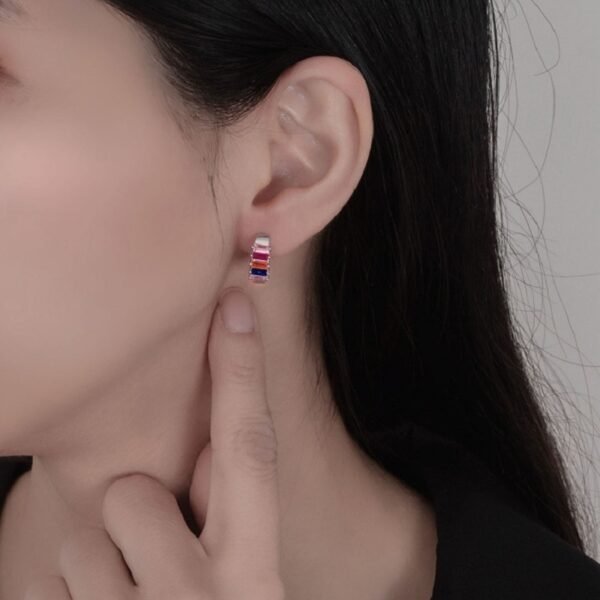 Thick Emerald Cut Rainbow Cubic Zirconia Hoop Earrings