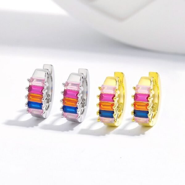 Thick Emerald Cut Rainbow Cubic Zirconia Hoop Earrings