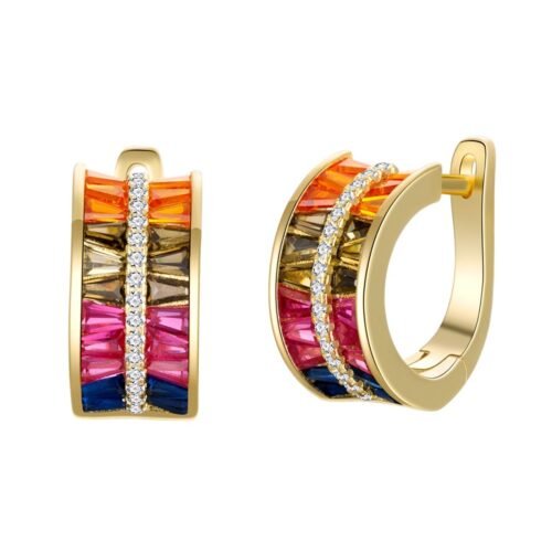 Thick Rainbow Cubic Zirconia Hoop Earrings