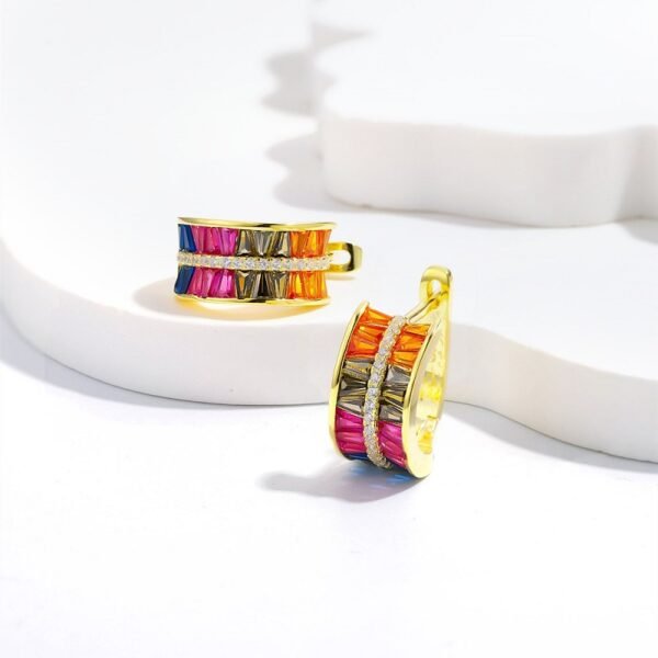 Thick Rainbow Cubic Zirconia Hoop Earrings