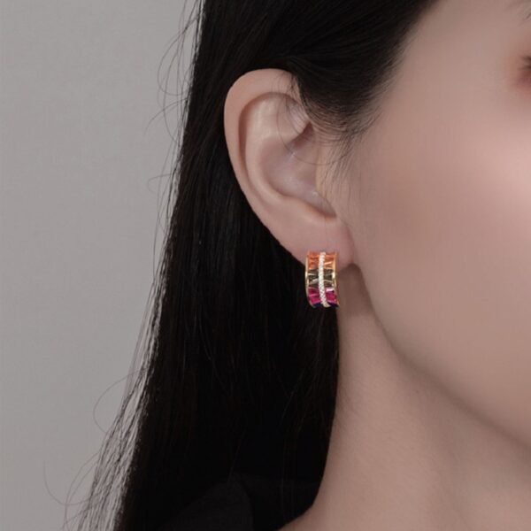 Thick Rainbow Cubic Zirconia Hoop Earrings