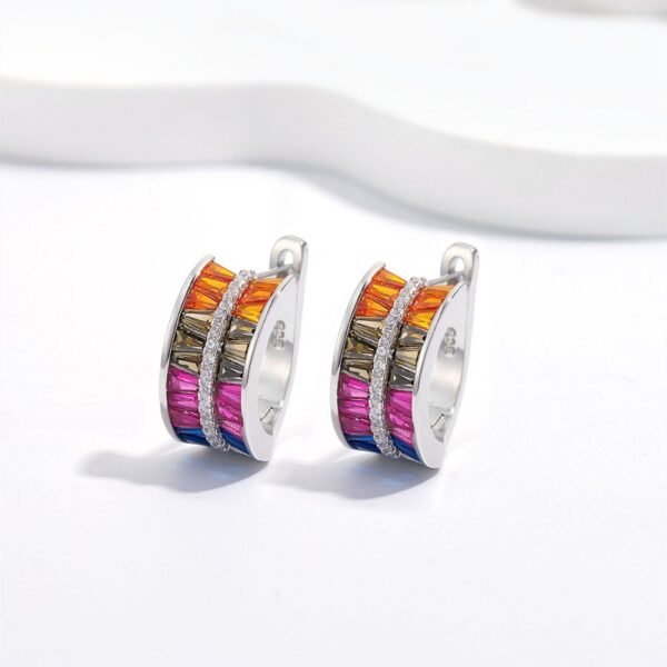 Thick Rainbow Cubic Zirconia Hoop Earrings