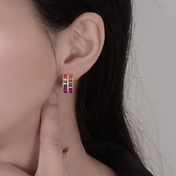 Thick Rainbow Cubic Zirconia Hoop Earrings