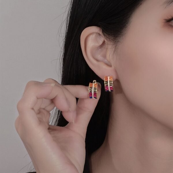 Thick Rainbow Cubic Zirconia Hoop Earrings