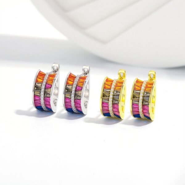 Thick Rainbow Cubic Zirconia Hoop Earrings
