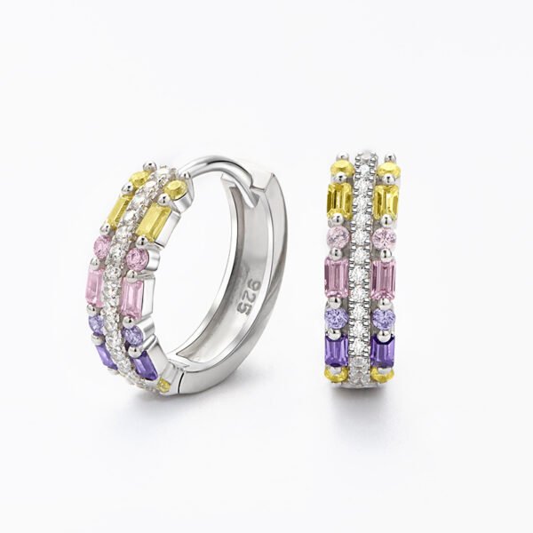 Triple Layers Rainbow Cubic Zirconia Hoop Earrings