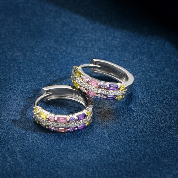 Triple Layers Rainbow Cubic Zirconia Hoop Earrings