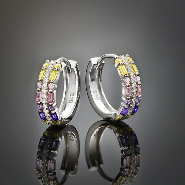 Triple Layers Rainbow Cubic Zirconia Hoop Earrings