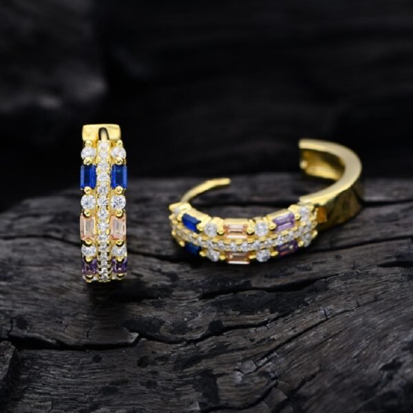 Triple Layers Rainbow Cubic Zirconia Hoop Earrings