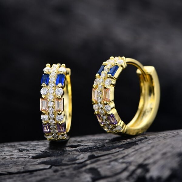 Triple Layers Rainbow Cubic Zirconia Hoop Earrings