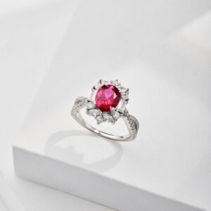 Unique Halo Oval Rose Red CZ S925 Twisted Pave Ring