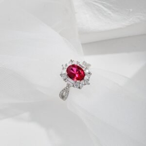 Unique Halo Oval Rose Red CZ S925 Twisted Pave Ring