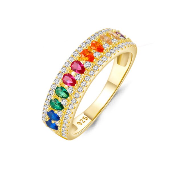 Unique Pear Shaped Rainbow Cubic Zirconia Ring