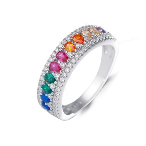 Unique Pear Shaped Rainbow Cubic Zirconia Ring