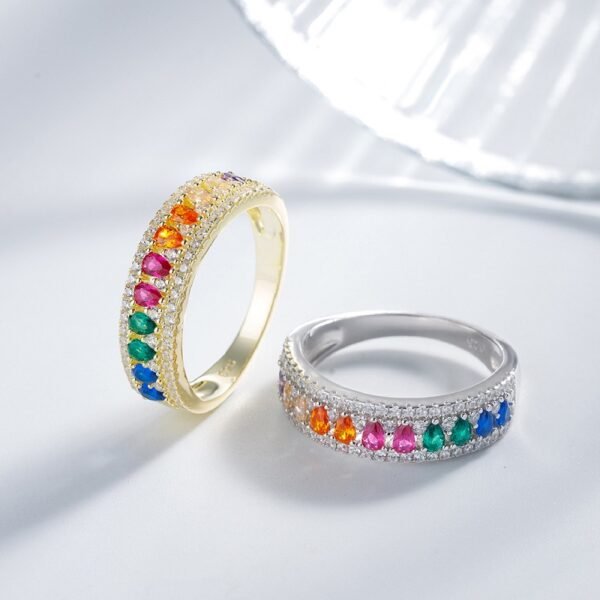 Unique Pear Shaped Rainbow Cubic Zirconia Ring