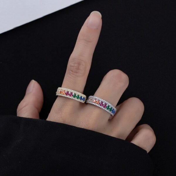 Unique Pear Shaped Rainbow Cubic Zirconia Ring