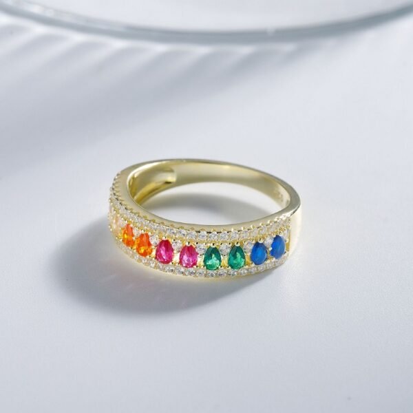 Unique Pear Shaped Rainbow Cubic Zirconia Ring