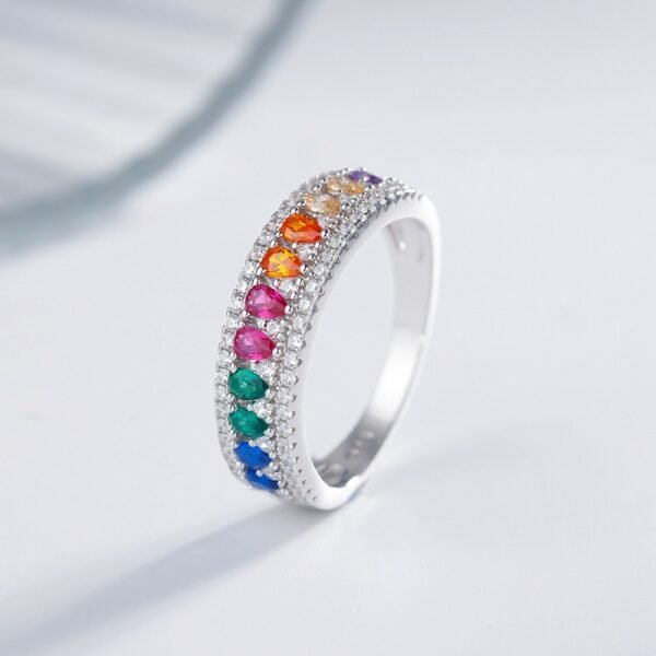Unique Pear Shaped Rainbow Cubic Zirconia Ring