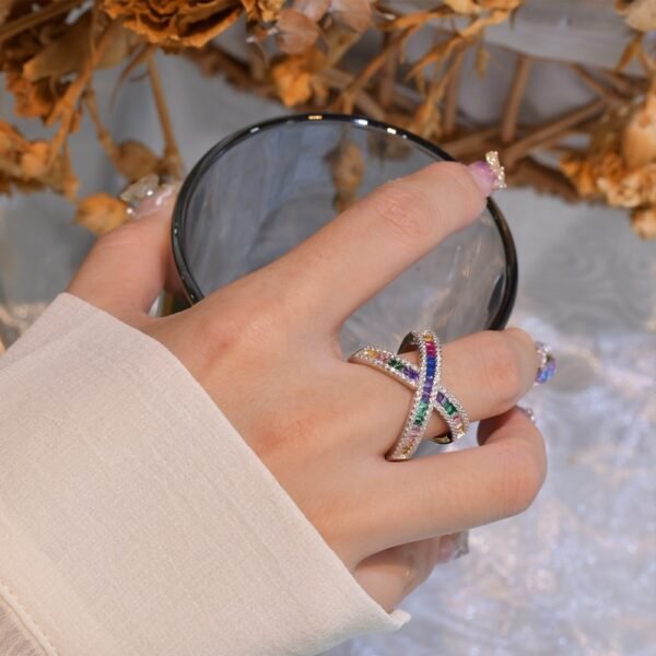Unique Rainbow Cubic Zirconia Cross Band