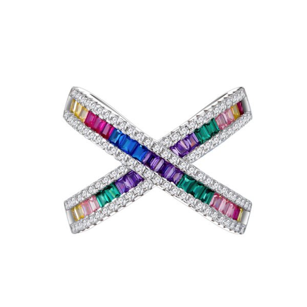 Unique Rainbow Cubic Zirconia Cross Band