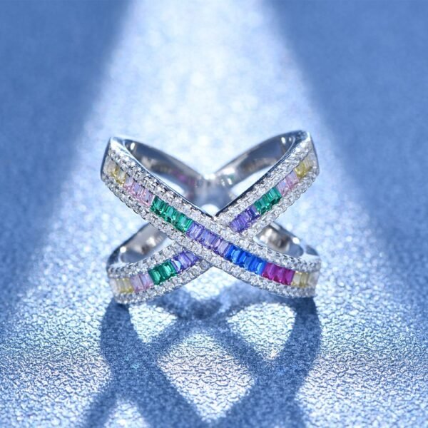 Unique Rainbow Cubic Zirconia Cross Band