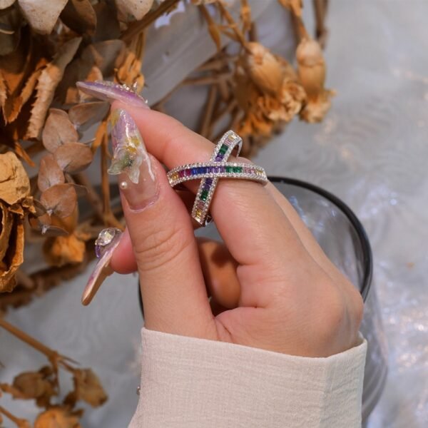 Unique Rainbow Cubic Zirconia Cross Band