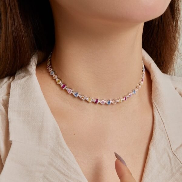 Unique Rainbow Cubic Zirconia Tennis Necklace