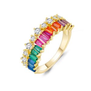 Unique Rectangular Rainbow Cubic Zirconia Ring