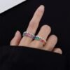 Unique Rectangular Rainbow Cubic Zirconia Ring
