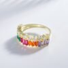 Unique Rectangular Rainbow Cubic Zirconia Ring