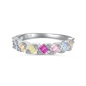 Vibrant Emerald Cut Rainbow Cubic Zirconia Ring