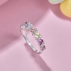 Vibrant Emerald Cut Rainbow Cubic Zirconia Ring