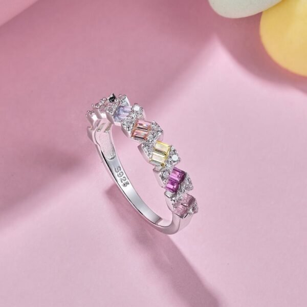 Vibrant Emerald Cut Rainbow Cubic Zirconia Ring
