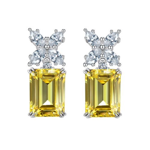 Vintage Emerald Cut Created Gemstone S925 Drop Earrings