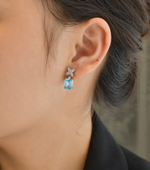 Vintage Emerald Cut Created Gemstone S925 Drop Earrings