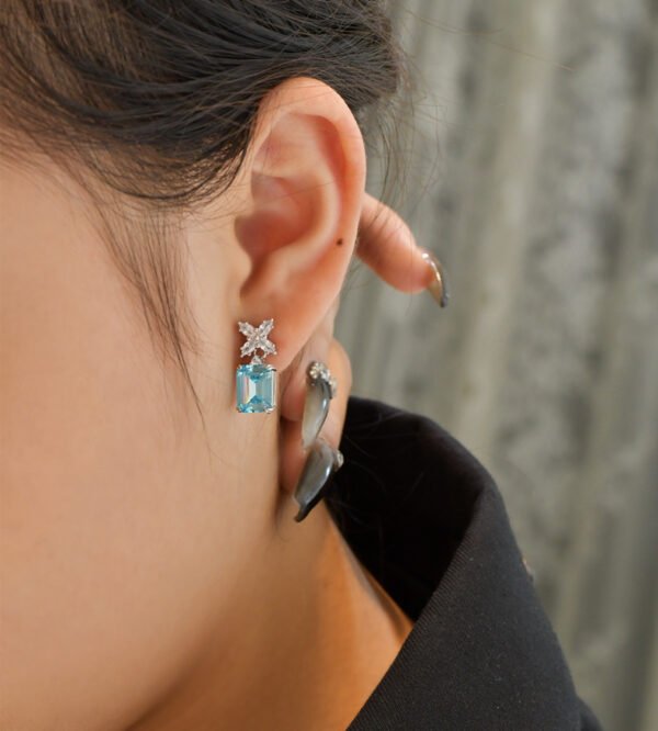 Vintage Emerald Cut Created Gemstone S925 Drop Earrings
