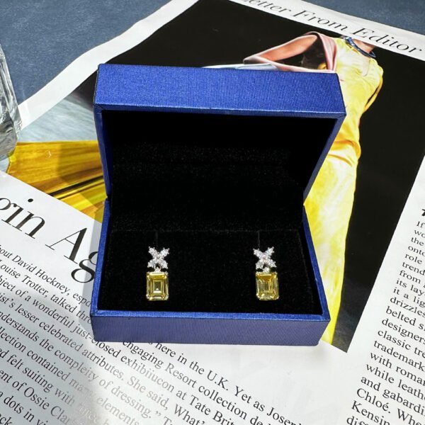 Vintage Emerald Cut Created Gemstone S925 Drop Earrings