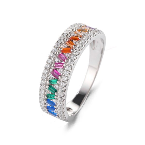 Wave Set Emerald Cut Rainbow Cubic Zirconia Ring