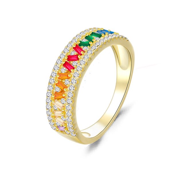 Wave Set Emerald Cut Rainbow Cubic Zirconia Ring