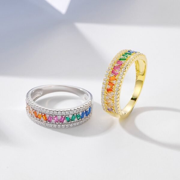 Wave Set Emerald Cut Rainbow Cubic Zirconia Ring