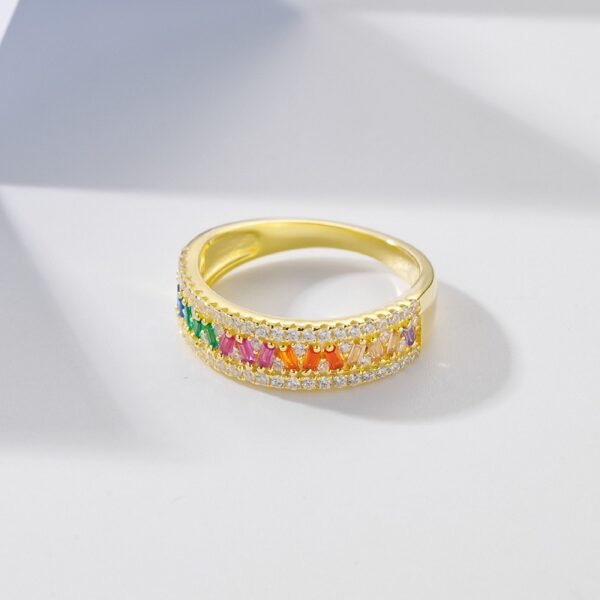 Wave Set Emerald Cut Rainbow Cubic Zirconia Ring