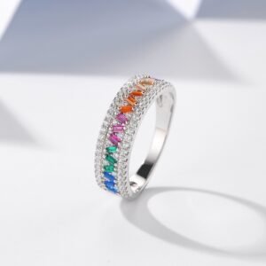 Wave Set Emerald Cut Rainbow Cubic Zirconia Ring